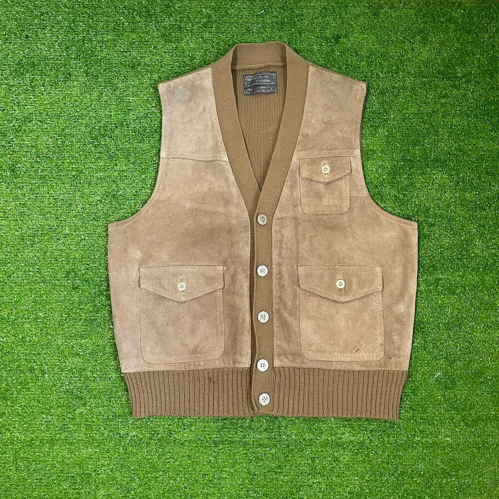 Vintage Leather Vest LG 70s Genuine Leather And‎ Acrylic Vest EUC